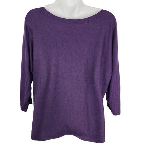 Chico's Sweater Women Sz 1 Medium Touch of Cashmere Boat Neck 3/4 Sleeve Purple - Picture 2 of 9